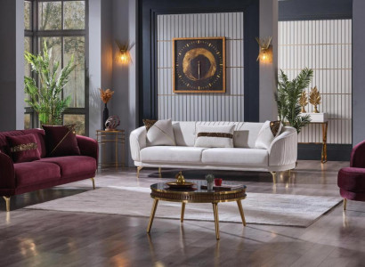 Luxury living room set modern stainless steel sofas upholstered furniture three-seater
